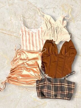 Women’s Size M | Neutral Tops Bundle | 5 Pc Y2K Capsule | Satin Corset Plaid